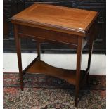 Edwardian walnut inlaid bridge table with folding baize lined revolving top on square tapering