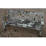 A heavily weathered teak garden bench to/with a pair of equally weathered teak chairs (3)