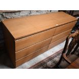 A large contemporary beech six drawer sideboard, 161 cm x 48.5 cm x 79 cm h