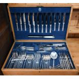 Mappin & Webb oak canteen containing a set of Mappin Plate flatware and cutlery etc