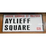 'Eastenders' road sign - Borough of Walford 'Aylieff Square' E20, 30 x 66 cm