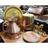 Victorian copper 2-gallon conical measure to/w an Arts & Crafts copper and brass coal-box and cover,