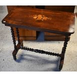 A Victorian floral marquetry inlaid occasional table, on a bobbin turned frame, 76 cm x 40 cm x 70