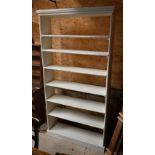 A white painted open bookcase, 100 cm x 28 cm x 195 cm h