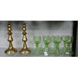 Set of eight antique German cut green drinking glasses with etched decoration and monograms to/w a