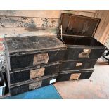 Six old Japanned tin trunks , variously labelled and stencilled (6)