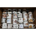 Twenty-four Edwardian and later commemorative mugs including 1914 'The Allies', Laura Knight 1937