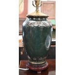 Green-glazed ceramic table lamp, 38 cm