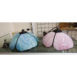 Pink marbled glass ceiling lightshade (with fitting), 45 cm to/w a matching blue light (2)