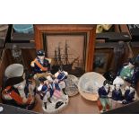 Nelson memorabilia - including reverse-painted silhouette of HMS Victory, two columnar table-