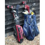 Three bags of golf clubs including Maxfli, Progen, Ping, Callaway, Vantage, Ram, Young Gun etc