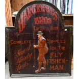 Painted wood shop-sign, 'Hargreaves Bros Tackle & Bait', 91 x 77 cm