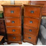 A pair of vintage style hardwood four drawer filing cabinets, 56 x 48 x 144 cm h (2)