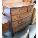 A 19th century mahogany bowfront chest of two short over three long graduating drawers on splayed