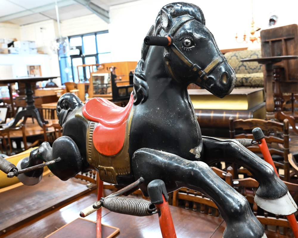 Vintage painted metal Mobo rocking horse on frame with suspension springs - Image 2 of 6