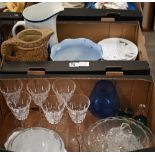 Set of six moulded wine glasses to/w other glassware including vintage floral-printed Pyrex dish