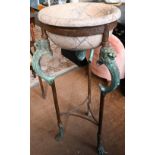 Etruscan style jardiniere with marbled bowl, simulated verdigris-effect stand with lion cast