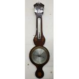 A 19th century mahogany shell and floral inlaid wheel barometer with silvered dials (circular