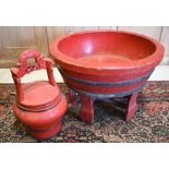 A Chinese red lacquered rice carrying vessel to/w a Chinese red lacquered foot bowl (20