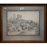 George Liddell - 'Durham Cathedral', pencil study, signed and dated 1847, 25 x 33 cm