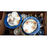 Various decorative ceramic tea and dinner-ware, Wedgwood Jasperware, ceramic birds etc (box)