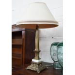 Pair of brass and marble table lamps, 47 cm