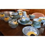 Poole Pottery breakfast service with painted and sponged 'Vincent' sunflower design (59 pieces