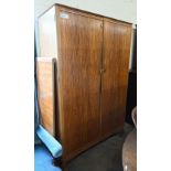 A mid century satinwood bedroom suite comprising wardrobe 124 cm wide x 55 cm deep x 186 cm high,