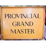 Painted wood plaque inscribed 'Provincial Grand Master', 48 x 63 cm