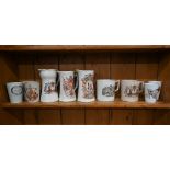 Five World War I 'Peace' beakers to/w two similar patriotic mugs and three jugs (10)