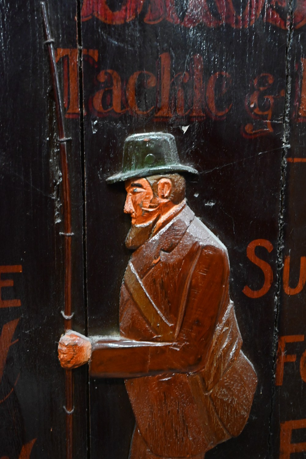 Painted wood shop-sign, 'Hargreaves Bros Tackle & Bait', 91 x 77 cm - Image 2 of 3