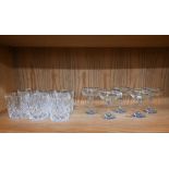 Five Babycham glasses and a set of six pressed glass tumblers (11)