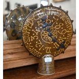 A studio earthenware moonflask ornament, inscribed in slip 'Even a Stopped Clock is Right Twice a