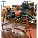 Vintage painted metal Mobo rocking horse on frame with suspension springs