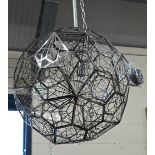 Contemporary design lightshade of mirrored geodesic form (with fitting), 58 cm diam