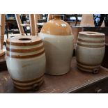 Pair of Victorian Doulton & Watts Lambeth Pottery stoneware 2-gallon barrels 33 cm high to/w a 4-