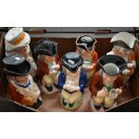 Five Staffordshire pottery Toby jugs to/w a John Bull and Mrs Punch (box)