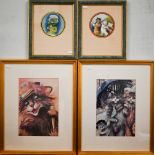 Seven various modern reproduction prints including Louis Wain cats and horse-racing etc (7)