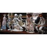 Lladro group 'Avoiding the Goose', to/w a Lladro lady (parasol a/f), Alka Kunst bird and a pair of