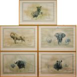 After David Shepherd - five limited edition prints of the Big Five, all pencil signed to lower