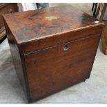 Antique mahogany travelling apothecary/medicine chest with hinged top and fall-front panel enclosing