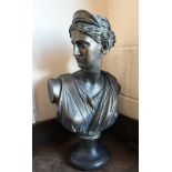 A bronzed resin classica female bust, inscribed 'Diana', 52 cm high