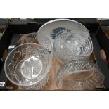 Seven cut glass bowls and an oval pottery dish (box)