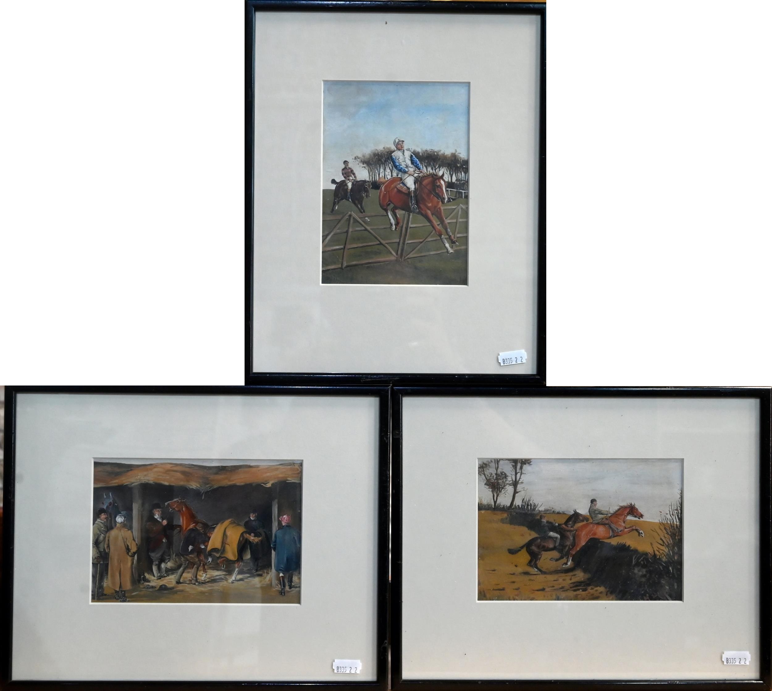 Dixon - A trio of horse racing studies, gouache, signed, 12 x 17 cm