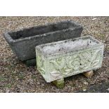 Two reconstituted cast stone trough planters with stands (2)
