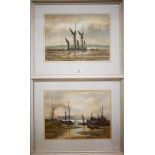 Keith Burtonshaw - 'Evening Mooring' and 'Pin Mill, Suffolk', watercolour, signed, 26 x 37 cm (2)