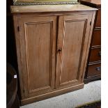 A Victorian pine cupboard, the pair of framed doors enclosing shelves, on a plinth base, 111 x 55
