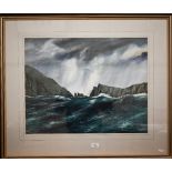 Jim Nicholson - An extensive seascape 'Soay Sound, St Kilda', watercolour, signed, 47 x 60 cm