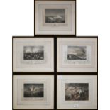Set of five Peninsular War military campaign engravings, 15 x 21 cm, Parker Gallery labels to