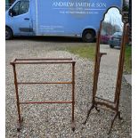 A vintage walnut framed cheval mirror to/w a clothes rail (2)